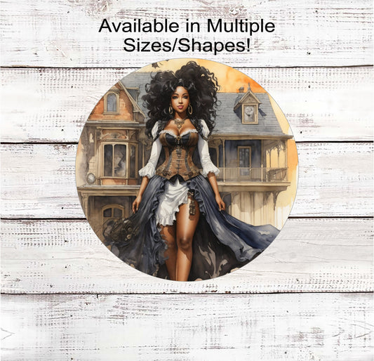Sexy African American Halloween Witch Wreath Sign - Haunted House