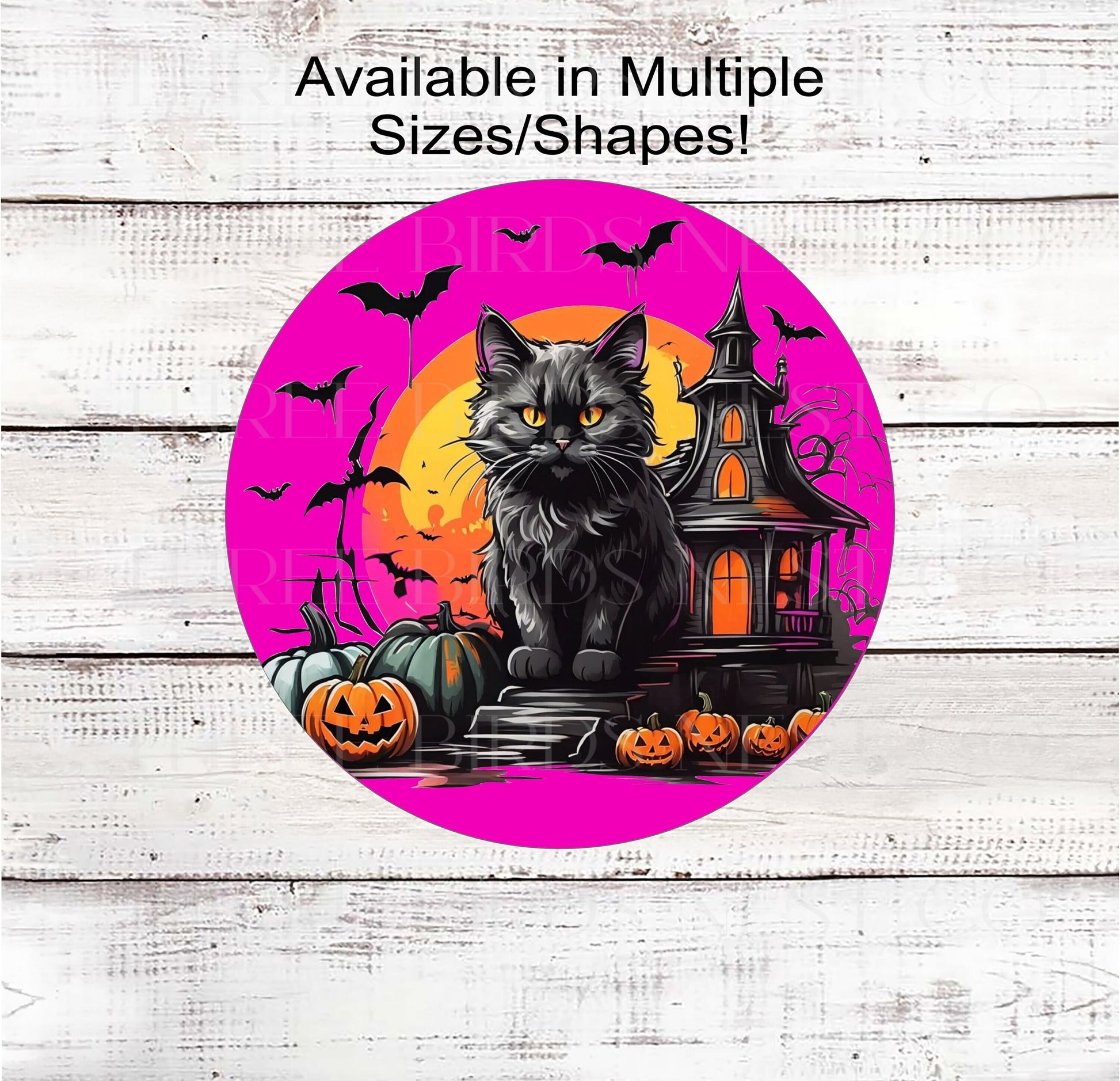 Black Cat Halloween Wreath Sign - Haunted House - Halloween Bats - Jack-O-Lanterns Sign
