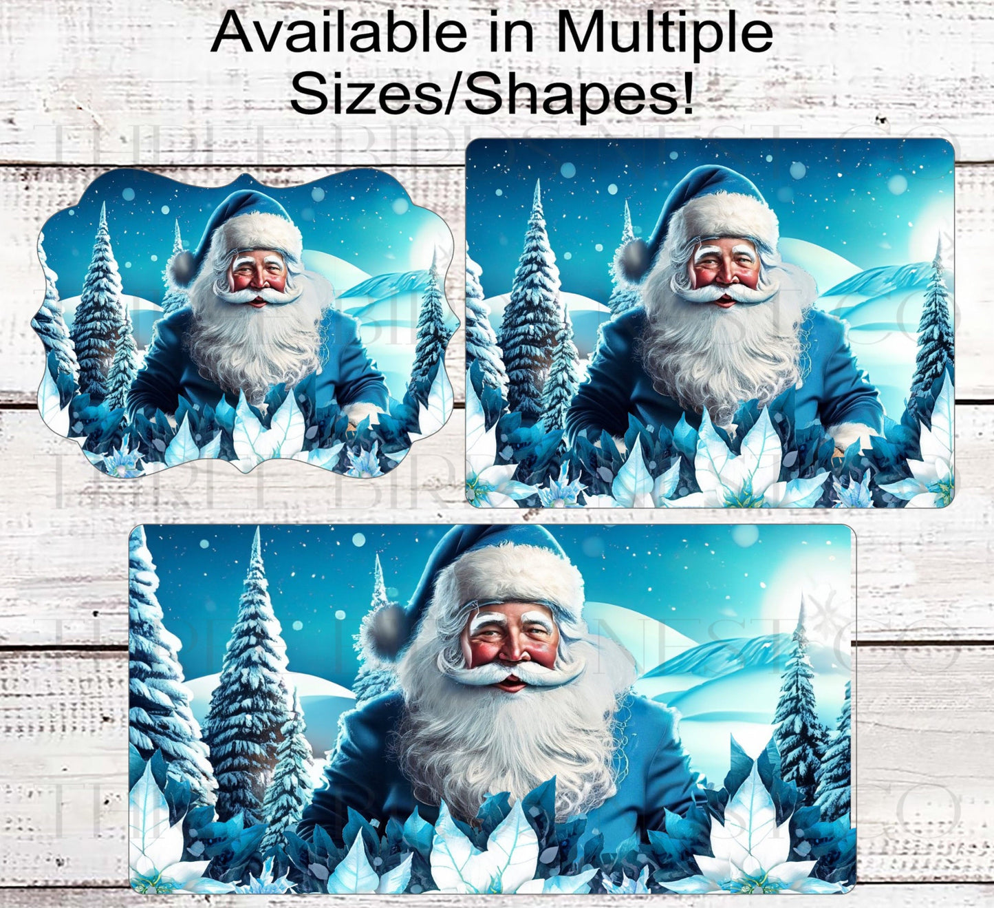 Santa Claus Christmas Wreath Sign - Blue Christmas - Pastel Christmas