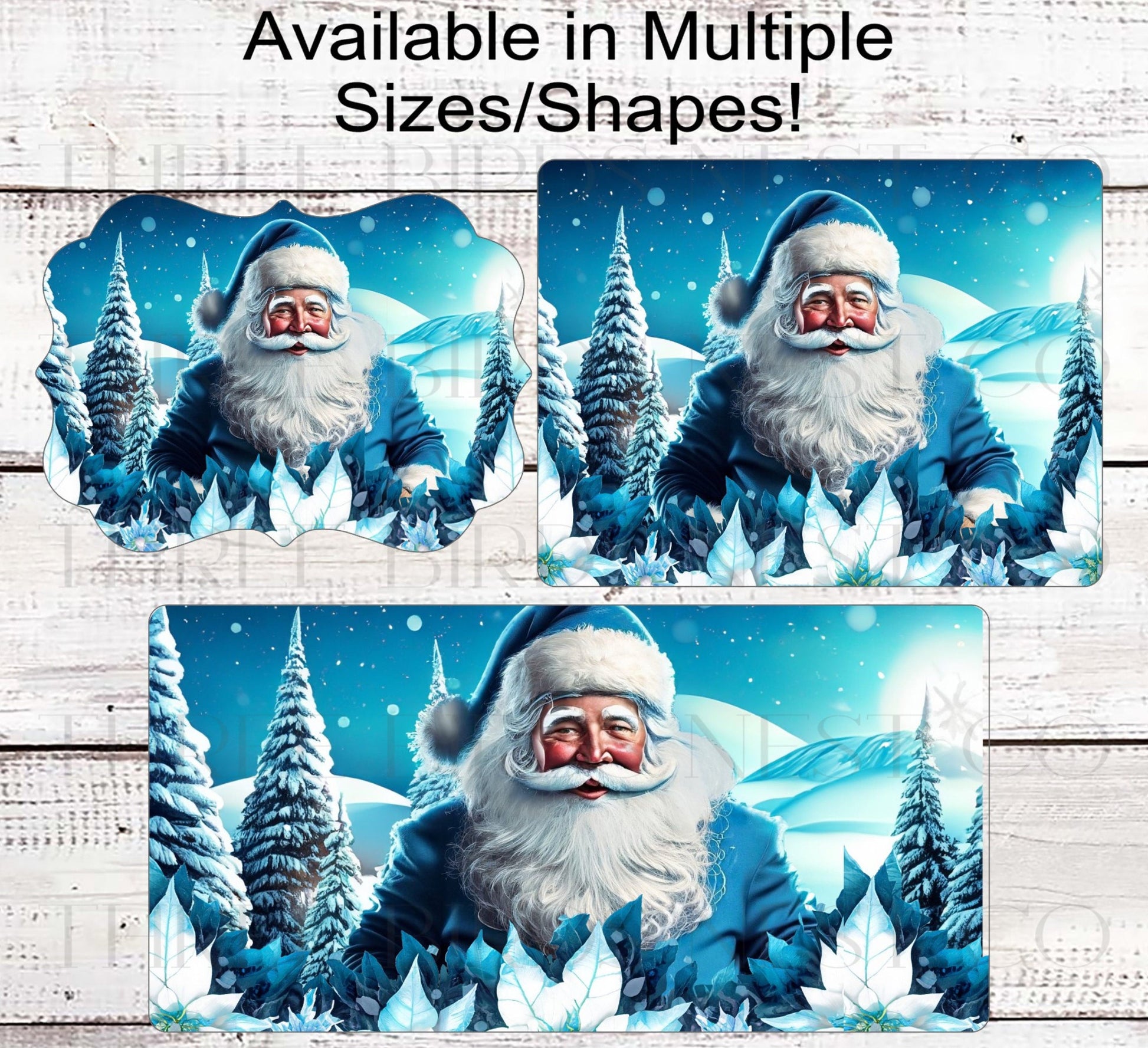 Santa Claus Christmas Wreath Sign - Blue Christmas - Pastel Christmas