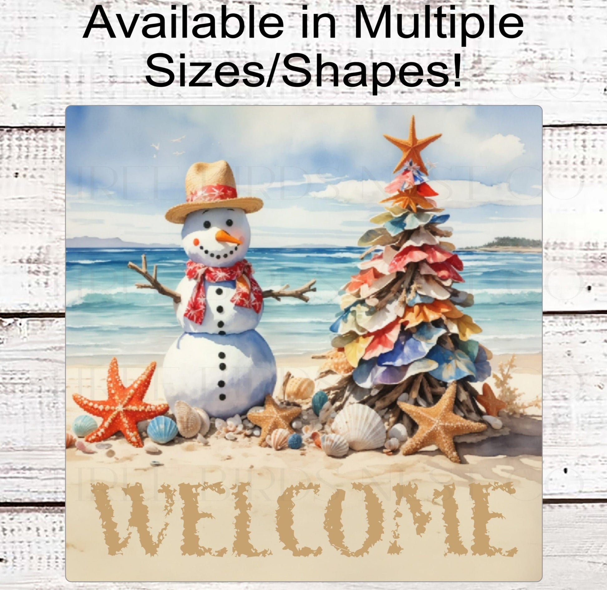 Snowman Sign - Beach Christmas Wreath Sign - Starfish Sign - Tropical Christmas - Hawaiian Sign