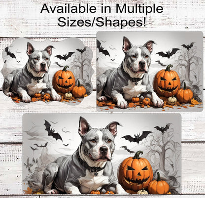 Pit Bull Halloween Wreath Sign - Dog Wreath Signs - Staffordshire Terrier - Pumpkins Sign - Halloween Bats