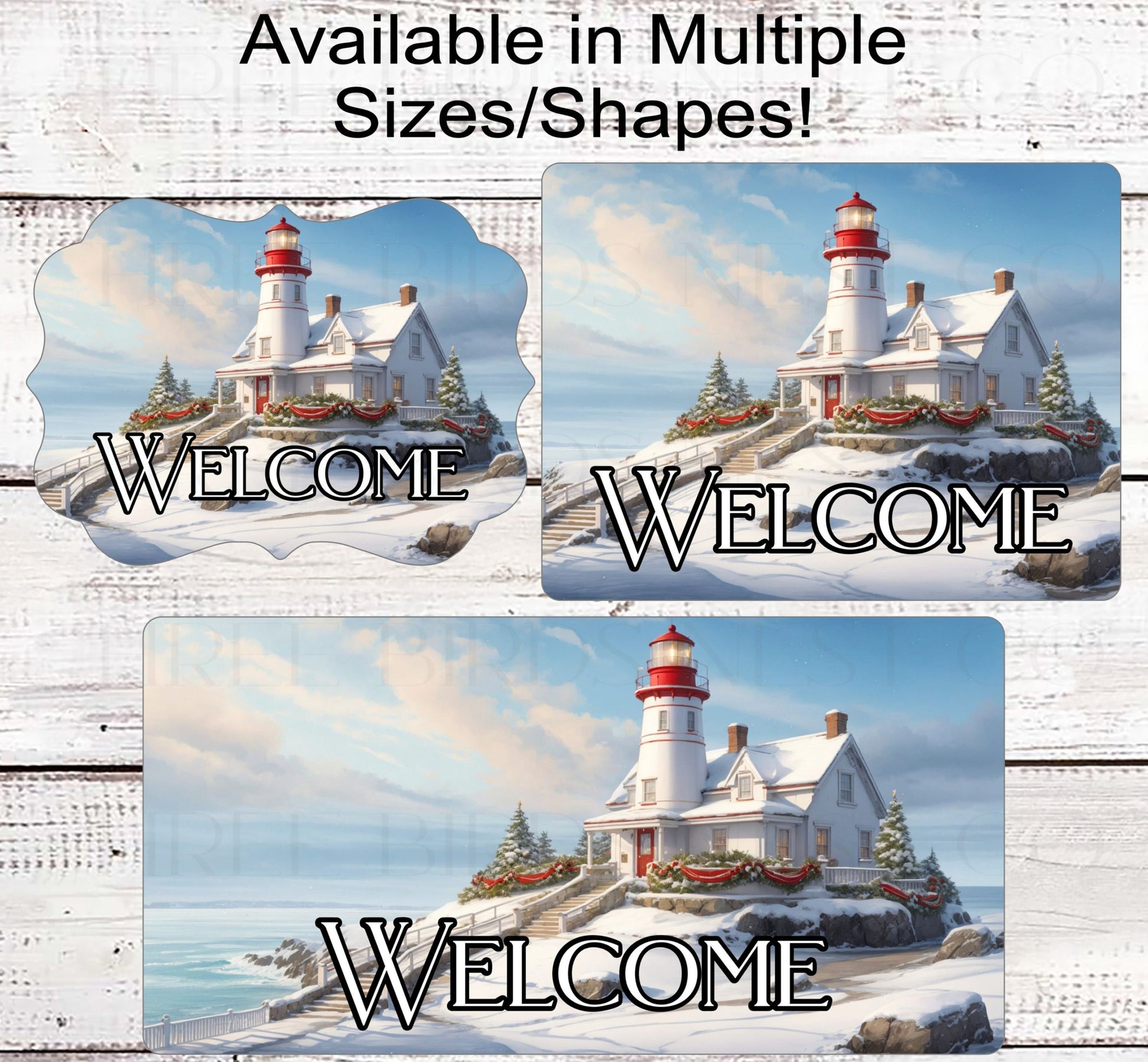 Nautical Christmas Lighthouse Wreath Sign - Christmas Garland - Beach Wreath Sign