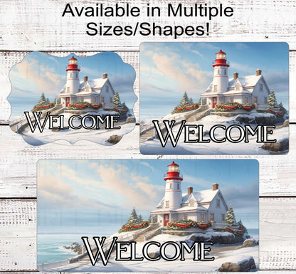 Nautical Christmas Lighthouse Wreath Sign - Christmas Garland - Beach Wreath Sign