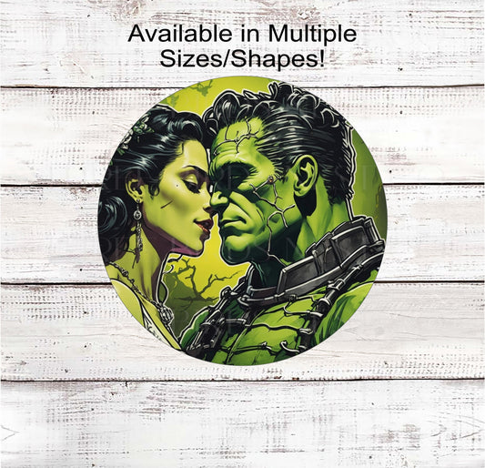 Monster and Bride of Frankenstein - Halloween Wreath Sign