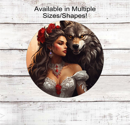 Halloween Werewolf and Princess Wreath Sign - Damsel Sign - Halloween Wolf