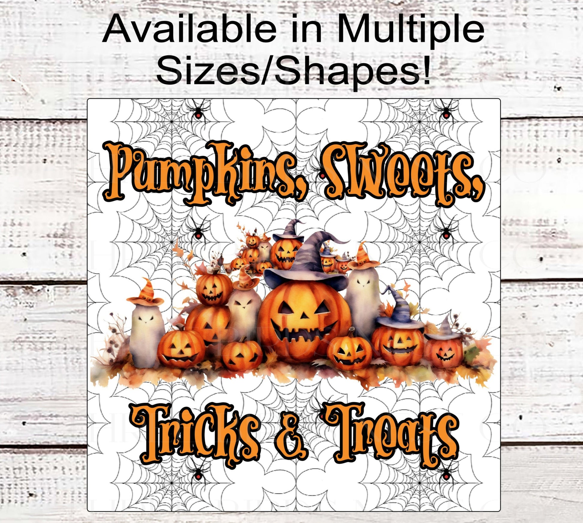Jack O Lantern Halloween Wreath Sign - Pumpkins, Sweet Tricks and Treats - Ghost Sign - Happy Halloween - Spider Webs