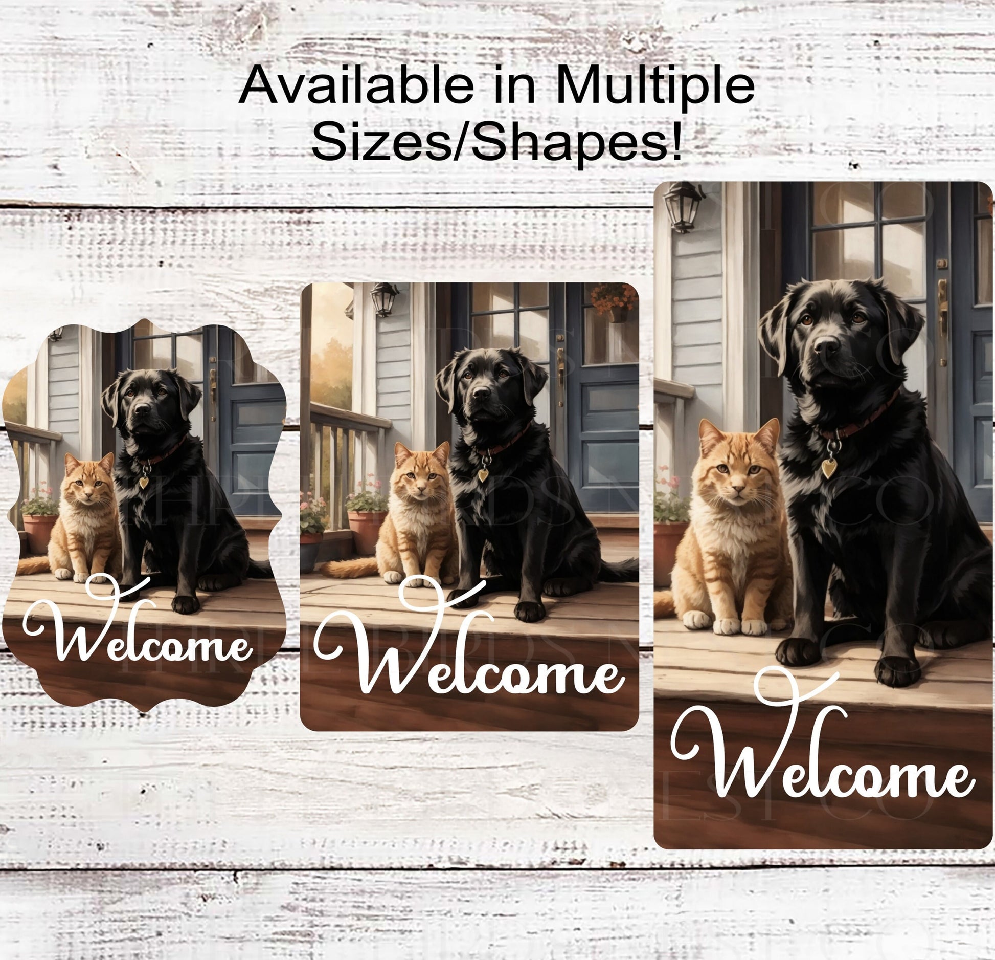 Welcome Wreath Sign - Black Labrador and Orange Tabby Cat - Dog Wreath Signs - Cat Wreath Sign - Pet Wreath Sign - Welcome Friends