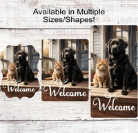 
              Welcome Wreath Sign - Black Labrador and Orange Tabby Cat - Dog Wreath Signs - Cat Wreath Sign - Pet Wreath Sign - Welcome Friends
            