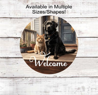 
              Welcome Wreath Sign - Black Labrador and Orange Tabby Cat - Dog Wreath Signs - Cat Wreath Sign - Pet Wreath Sign - Welcome Friends
            