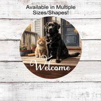 Welcome Wreath Sign - Black Labrador and Orange Tabby Cat - Dog Wreath Signs - Cat Wreath Sign - Pet Wreath Sign - Welcome Friends