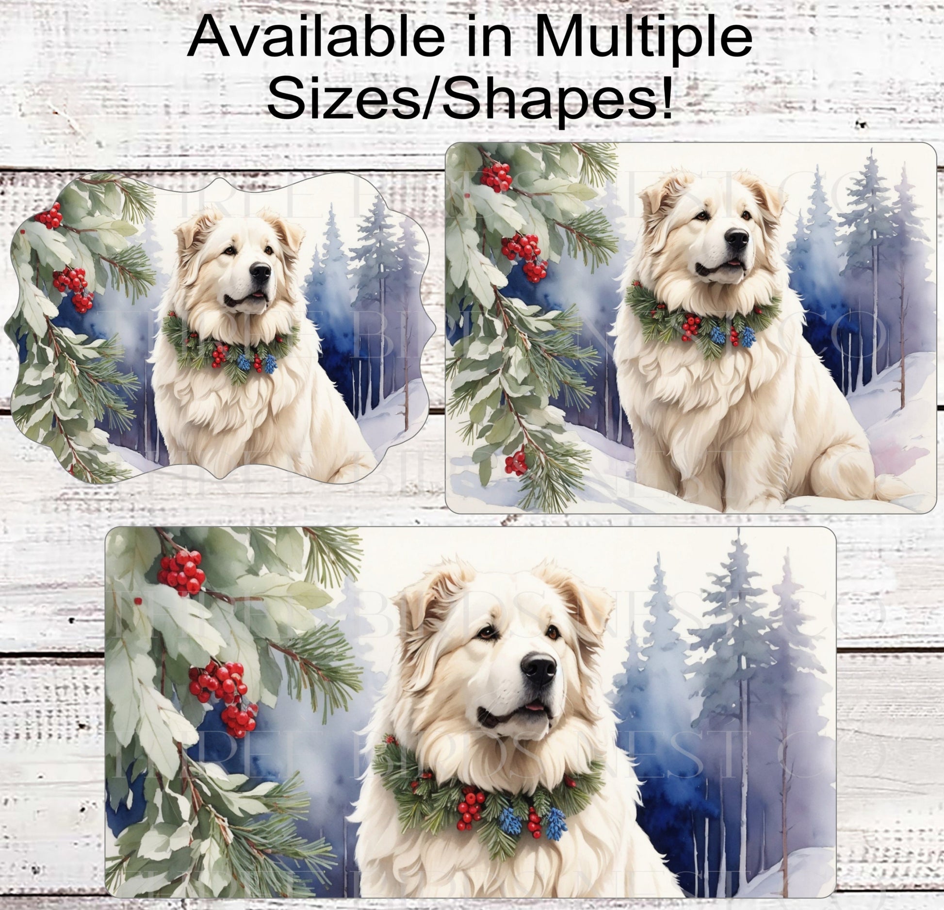 Winter Dog Wreath Sign - Great Pyrenees - Dog Wreath Signs - Winter Wonderland - Holly and Berries