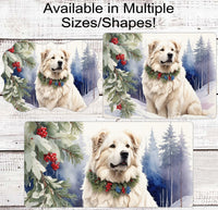 
              Winter Dog Wreath Sign - Great Pyrenees - Dog Wreath Signs - Winter Wonderland - Holly and Berries
            