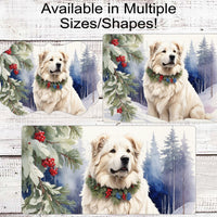 Winter Dog Wreath Sign - Great Pyrenees - Dog Wreath Signs - Winter Wonderland - Holly and Berries