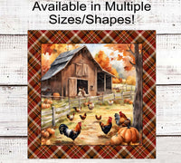 
              Fall Farmhouse Rooster Wreath Sign - Chicken Sign - Fall Wreath Signs - Pumpkin Sign - Chicken Coop - Custom Sign - Metal Wreath Sign
            