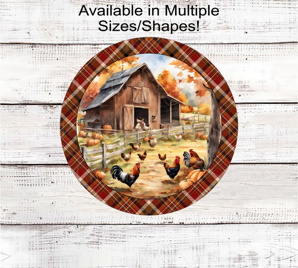 Fall Farmhouse Rooster Wreath Sign - Chicken Sign - Fall Wreath Signs - Pumpkin Sign - Chicken Coop - Custom Sign - Metal Wreath Sign