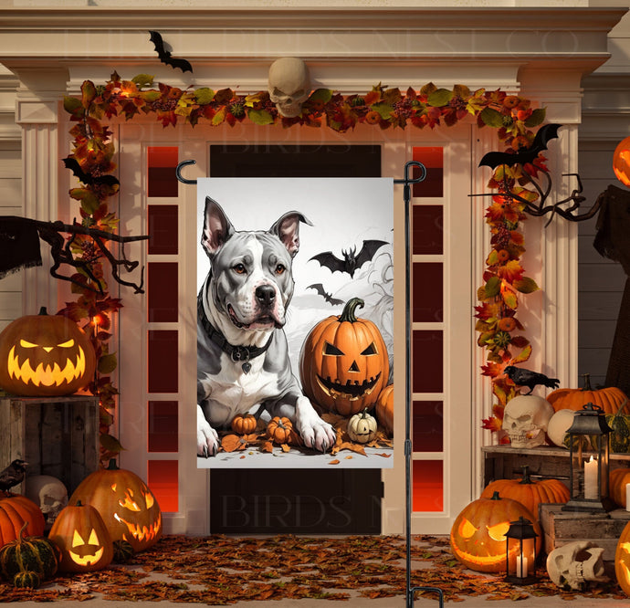 Staffordshire Terrier Halloween Double Sided Garden Flag - Pit Bull Lover - Dog Flag