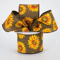 
              Fall Sunflower Ribbon - #40 Ribbon - 2.5in Wreath Ribbon - Neutral Sunflower Ribbon
            