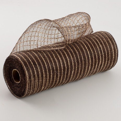 10in x 10yd Chocolate Brown with Natural Jute Stripe Mesh