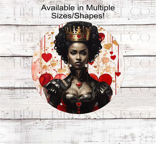 African American Queen of Hearts Wreath Sign - Halloween Sign - Valentines Wreath Sign
