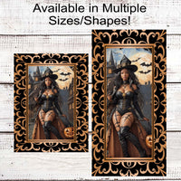 Sexy African American Halloween Witch Wreath Sign - Haunted House