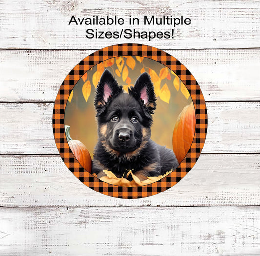 German Shepherd Dog Wreath Sign - Fall Welcome Sign - Pumpkin Patch - Metal Wreath Sign