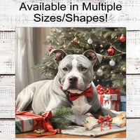 Staffordshire Terrier Christmas Wreath Signs - Pit Bull Dog - Winter Welcome Sign - Dog Wreath Signs