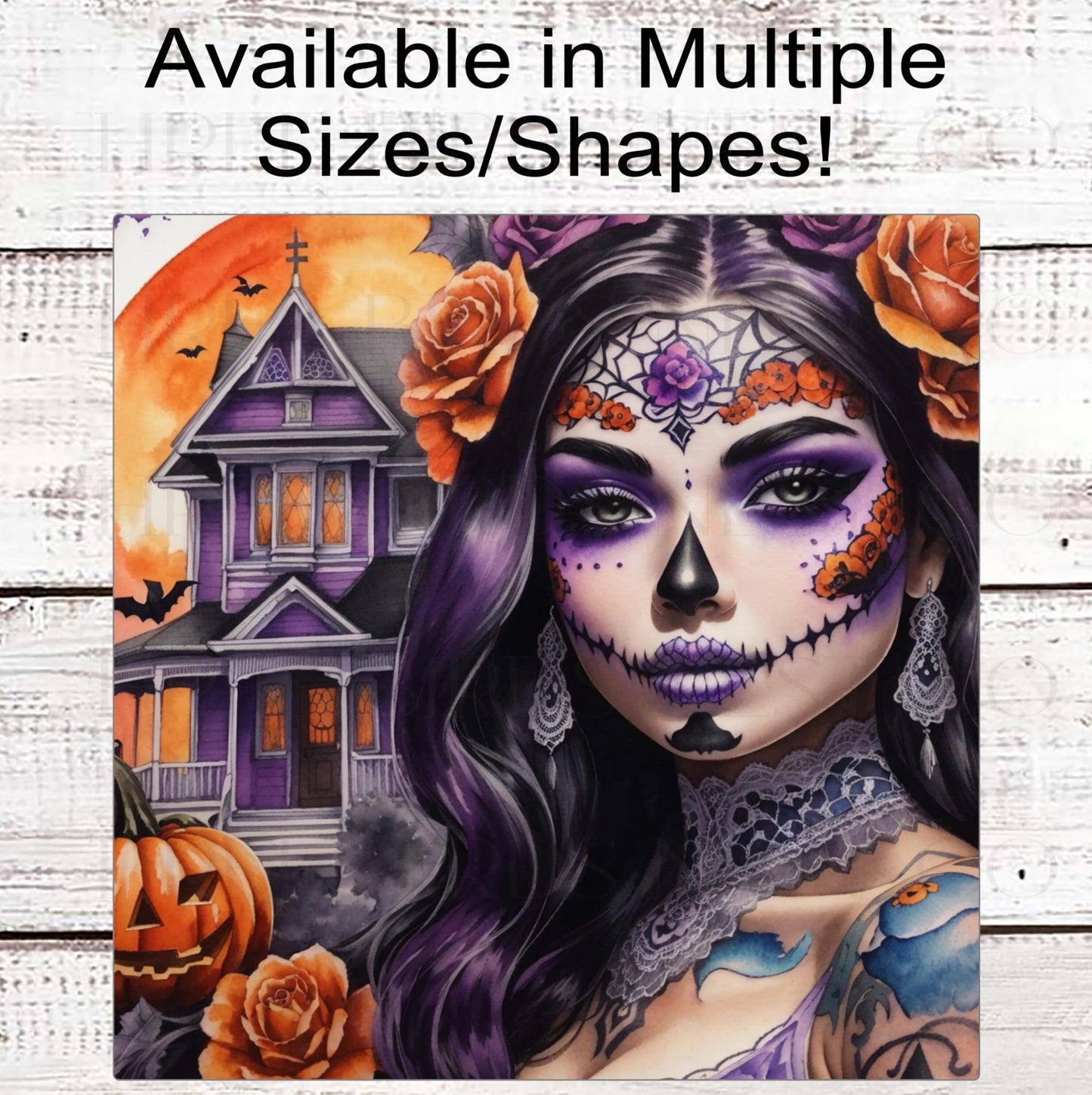 Sugar Skull Halloween Wreath Sign - La Catrina - Day of the Dead - Haunted House - Macabre Halloween