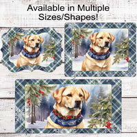 Yellow Labrador Retriever Christmas Wreath Sign - Winter Snowflakes Welcome Sign - Dog Wreath Signs - Holly Sign