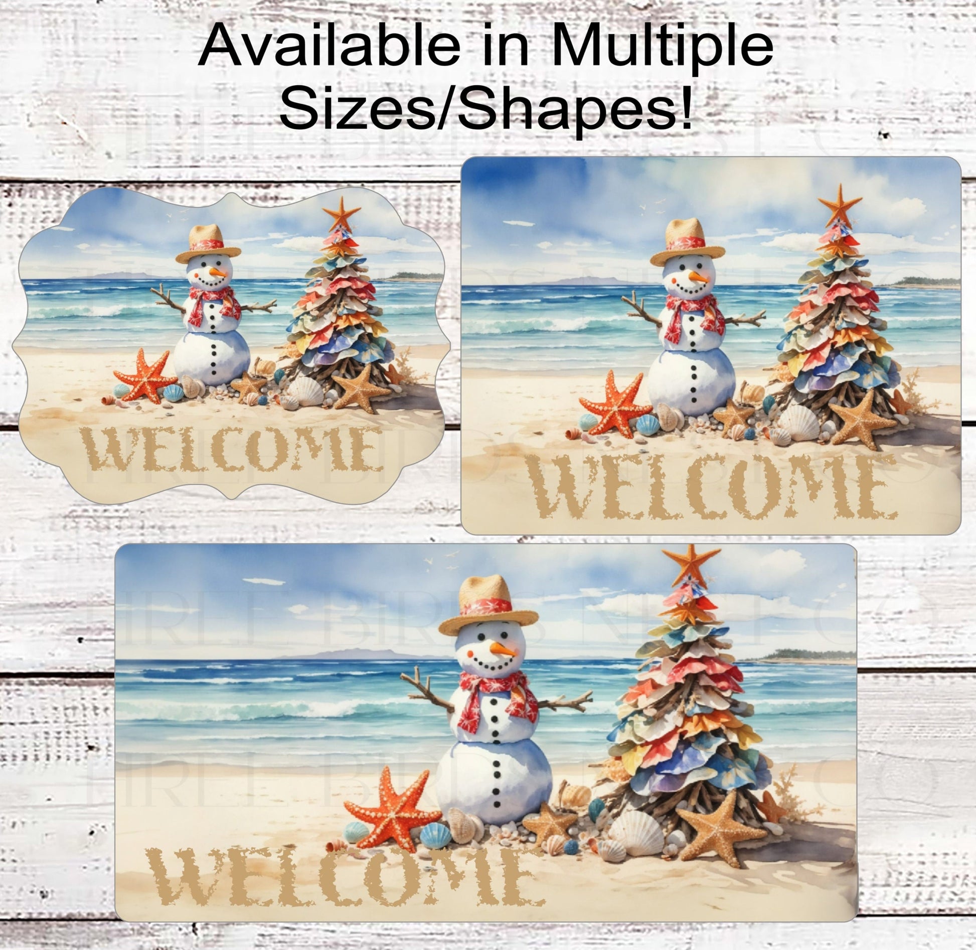Snowman Sign - Beach Christmas Wreath Sign - Starfish Sign - Tropical Christmas - Hawaiian Sign