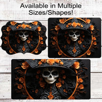 Sugar Skull Halloween Wreath Sign - Day of the Dead - Skeleton Spooky Sign - Macabre Halloween