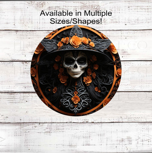 Sugar Skull Halloween Wreath Sign - Day of the Dead - Skeleton Spooky Sign - Macabre Halloween