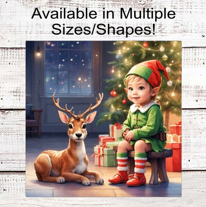 Christmas Elf Wreath Sign - Reindeer Sign - Christmas Tree Sign