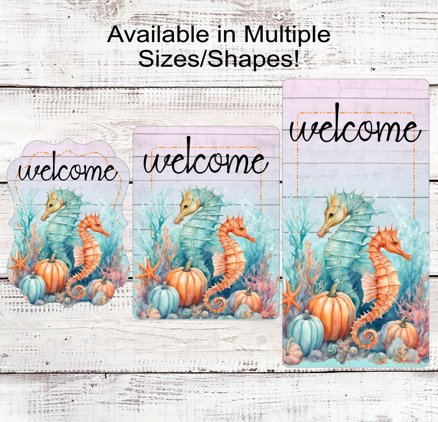 Fall Pumpkins and Seahorse Welcome Wreath Sign - Beach Welcome Wreath Signs - Pumpkins Sign