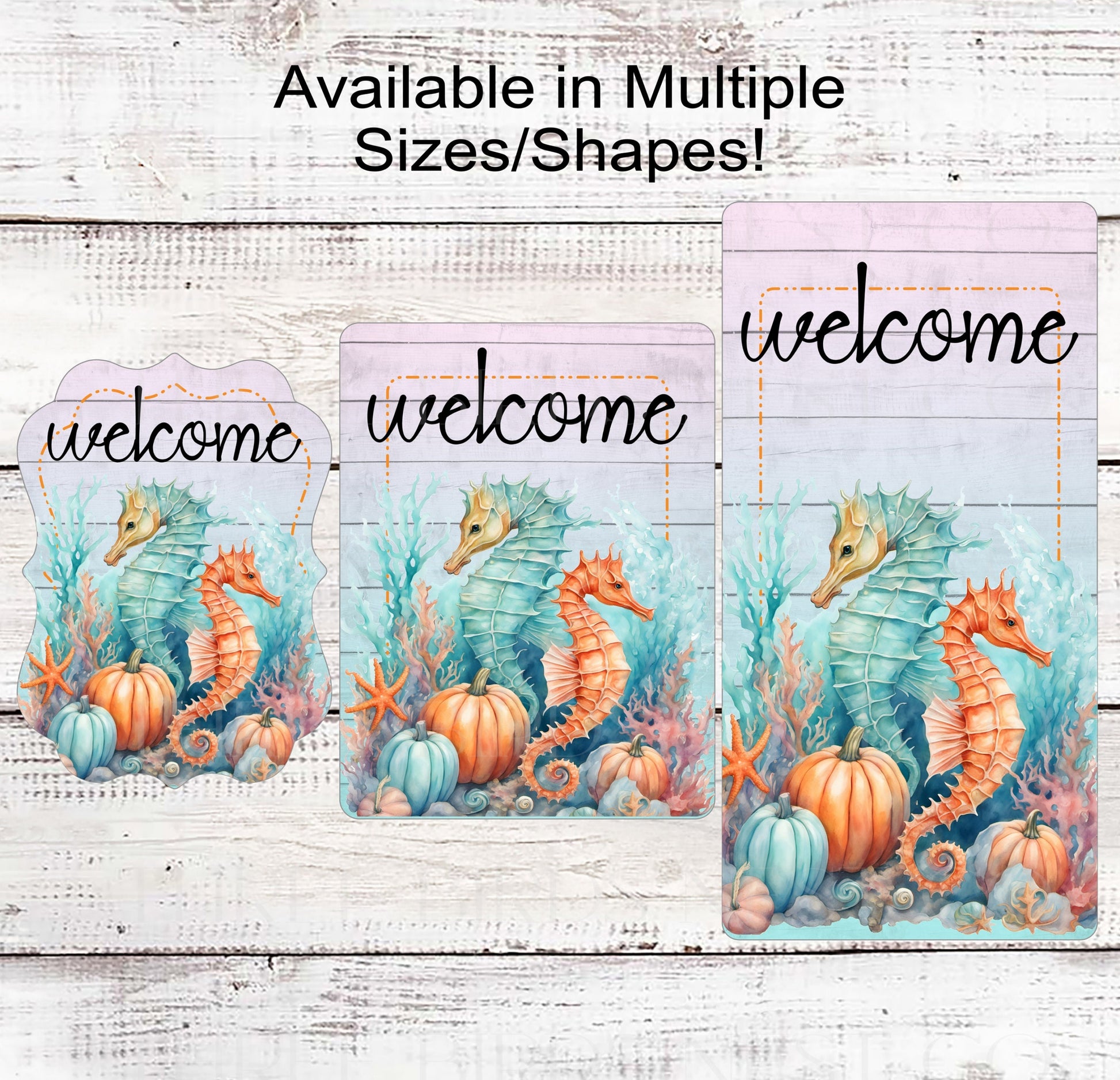 Fall Pumpkins and Seahorse Welcome Wreath Sign - Beach Welcome Wreath Signs - Pumpkins Sign