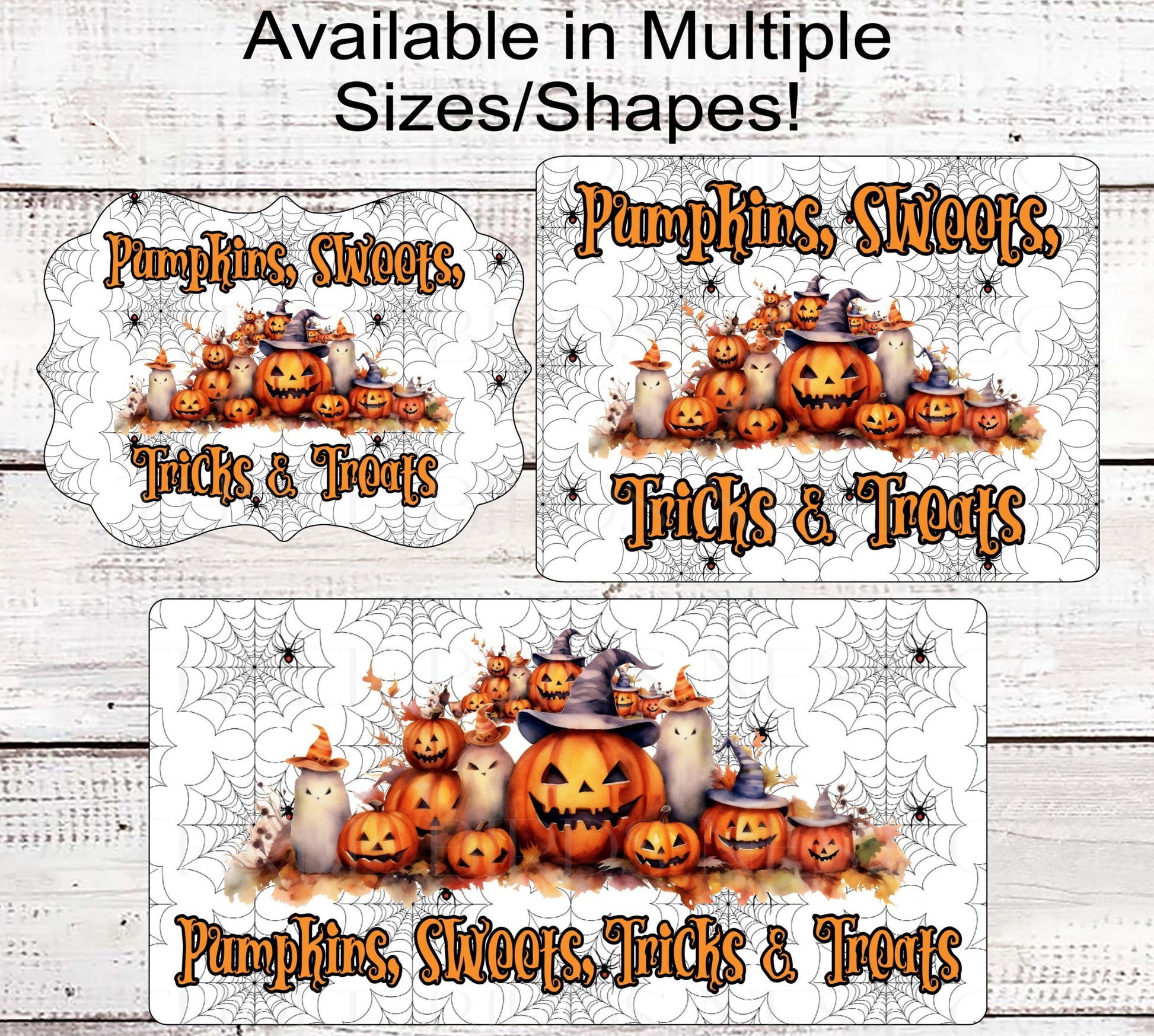 Jack O Lantern Halloween Wreath Sign - Pumpkins, Sweet Tricks and Treats - Ghost Sign - Happy Halloween - Spider Webs