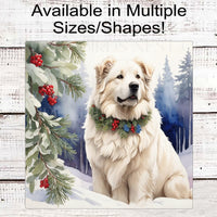 Winter Dog Wreath Sign - Great Pyrenees - Dog Wreath Signs - Winter Wonderland - Holly and Berries