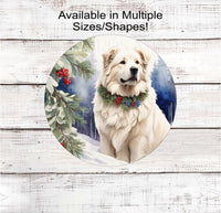 
              Winter Dog Wreath Sign - Great Pyrenees - Dog Wreath Signs - Winter Wonderland - Holly and Berries
            