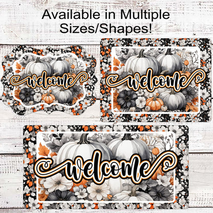 Welcome Fall Painted Pumpkins Wreath Sign - Fall Pumpkins - Sunflowers Sign - Pumpkin Patch