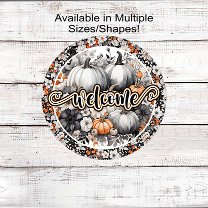 Welcome Fall Painted Pumpkins Wreath Sign - Fall Pumpkins - Sunflowers Sign - Pumpkin Patch