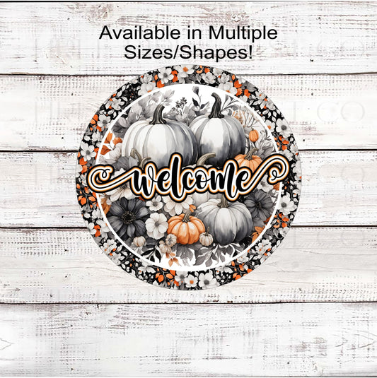 Welcome Fall Painted Pumpkins Wreath Sign - Fall Pumpkins - Sunflowers Sign - Pumpkin Patch