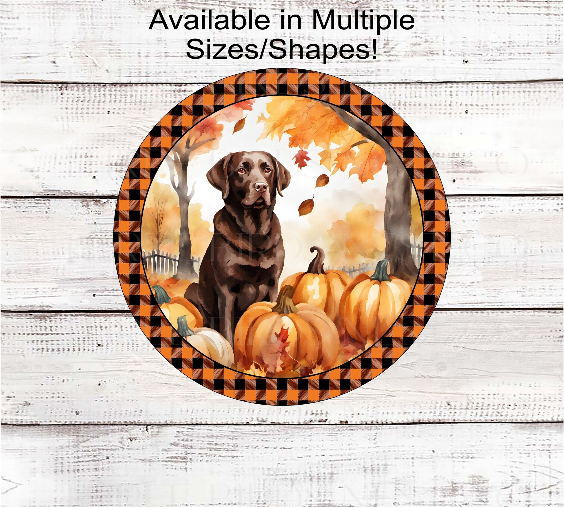 Fall Wreath Sign - Chocolate Labrador Retriever - Dog Wreath Signs - Pumpkins Sign