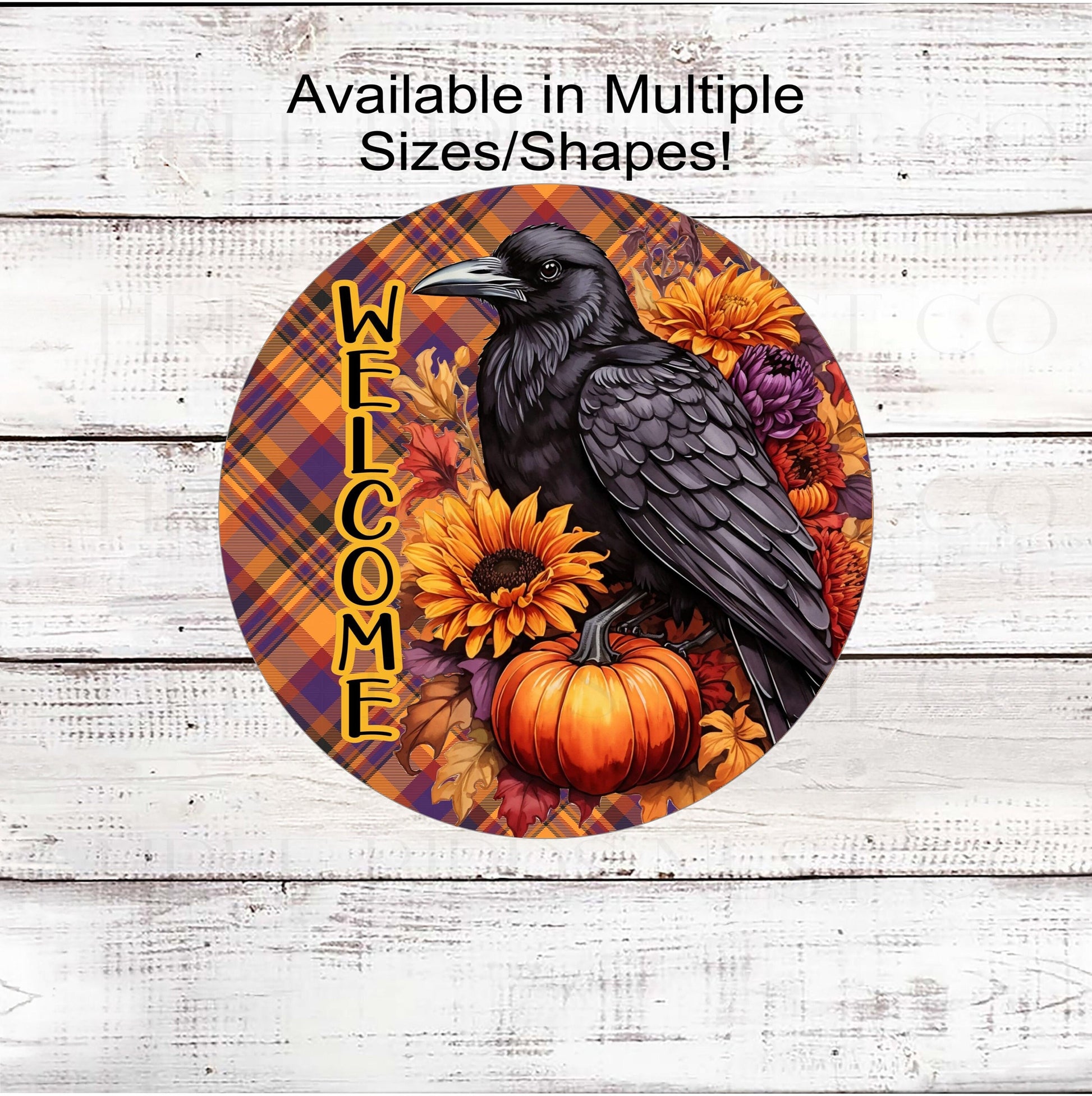 Fall Welcome Sign - Black Crow Sign - Autumn Mums - Pumpkins Sign - Fall Floral Sign