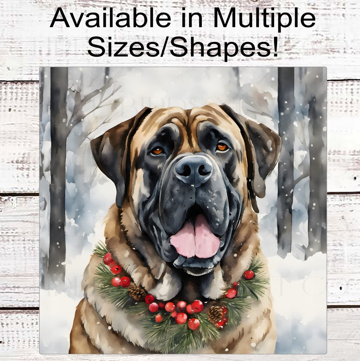 Winter Matiff Wreath Sign - Dog Wreath Signs - English Mastiff - Winter Wonderland - Holly and Berries