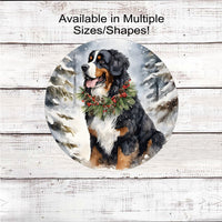 Christmas Dog Wreath Sign - Bernese Mountain Dog - Winter Welcome