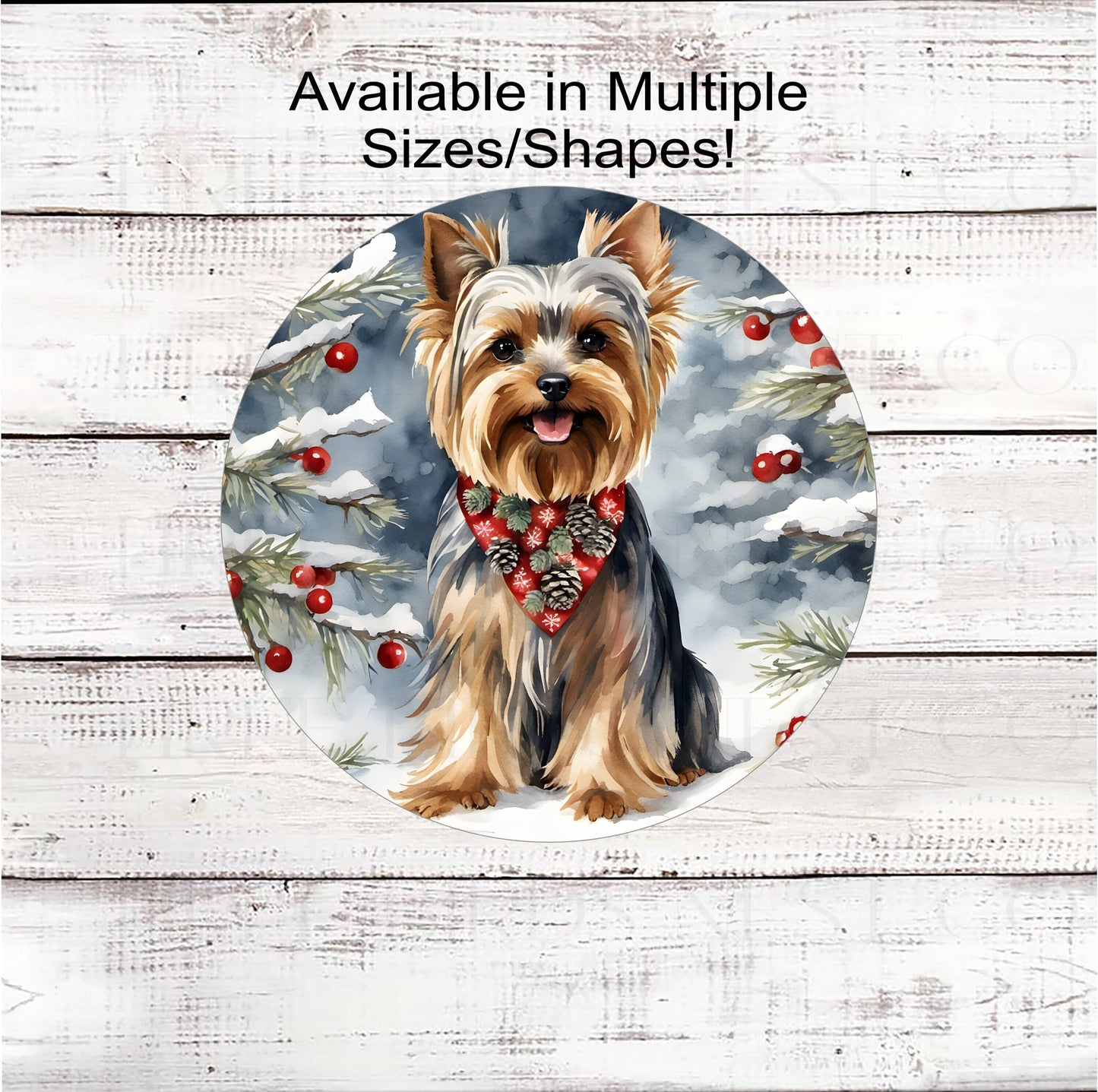 Christmas Dog Wreath Sign - Yorkshire Terrier - Yorkie Dog - Winter Welcome