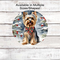 
              Christmas Dog Wreath Sign - Yorkshire Terrier - Yorkie Dog - Winter Welcome
            