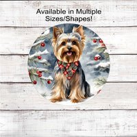 Christmas Dog Wreath Sign - Yorkshire Terrier - Yorkie Dog - Winter Welcome