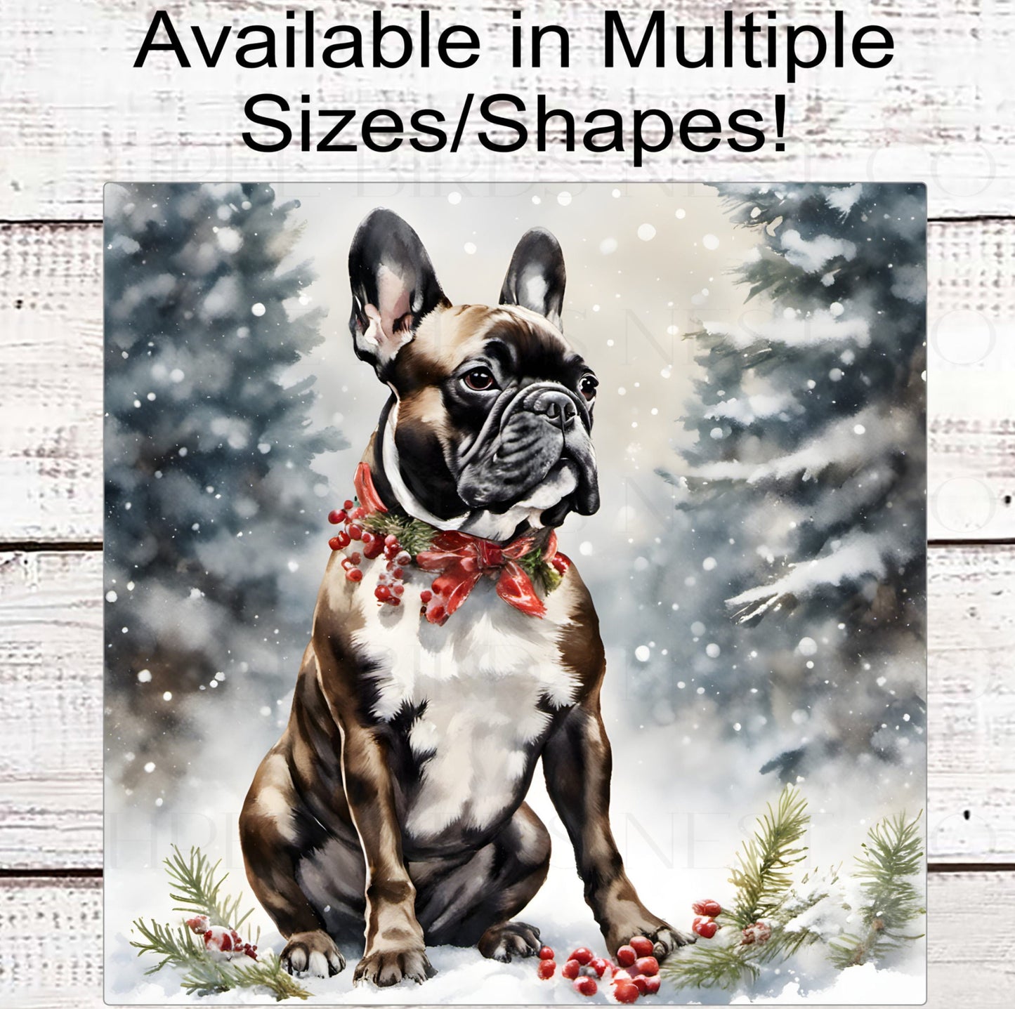 Christmas Dog Wreath Sign - French Bull Dog - Frenchie - Winter Welcome