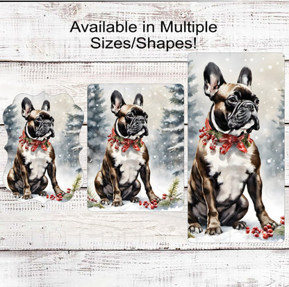 Christmas Dog Wreath Sign - French Bull Dog - Frenchie - Winter Welcome